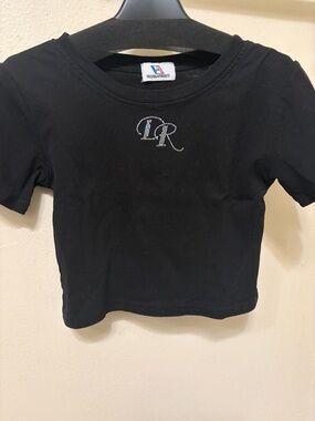Black Crop Tee with Rhinestone 'VR' Monogram